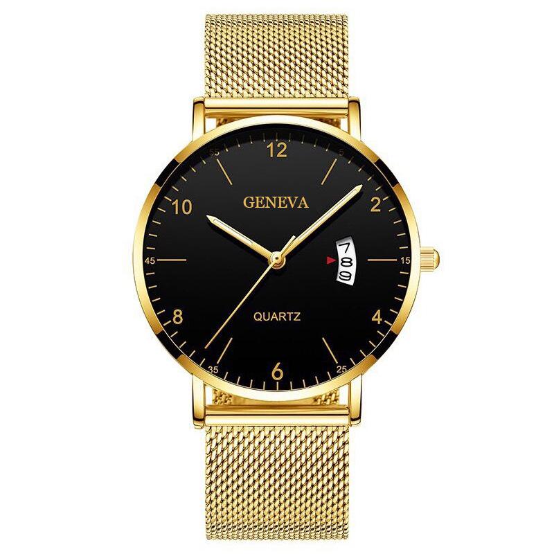 Мужские деловые цифровые кварцевые часы с сетчатым браслетом и календарем