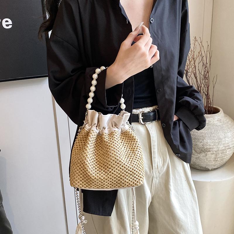 Маленькая сумка из ткани Grass, усовершенствованная сумка Pearl Sensation, открывающаяся через шнур, универсальная, модная, с хорошим обзором, сумка на цепочке через плечо