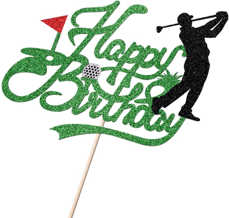 Golf Happy Birthday Cake Topper Golf Ball Player Cake Decorations Glitter Happy Birthday Cake Topper Sports Themed Party Decoration Supplies