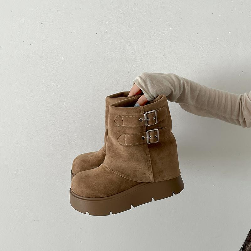 Модная пряжка ремня Женские ботильоны на щиколотке Модная платформа Толстая подошва Обувь Современные короткие ботинки для женщин