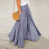 S-5XL Fashion Women High Waist Pleated Maxi Skirts Pockets Plaid Long Dress