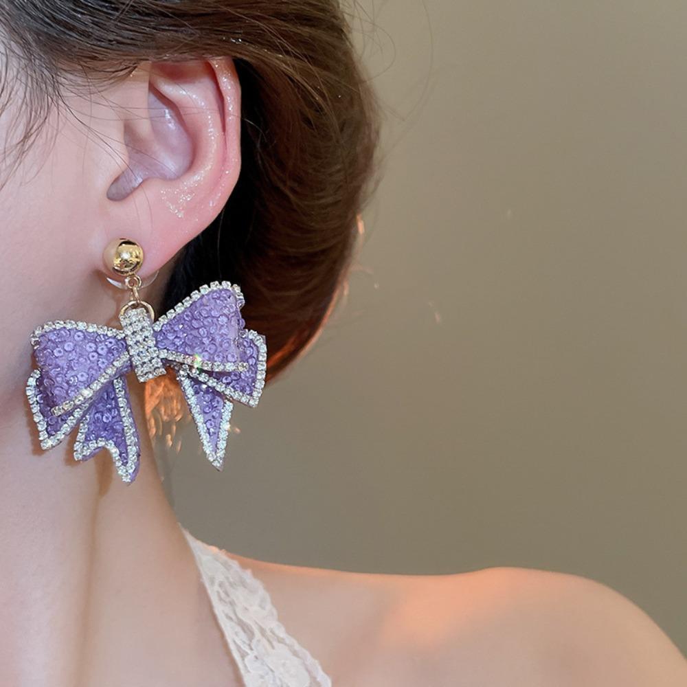 Ear Jewelry Crystal Bow Earrings Light Luxury Bowknot Dangle Earrings Sweet Stud Earrings Wedding