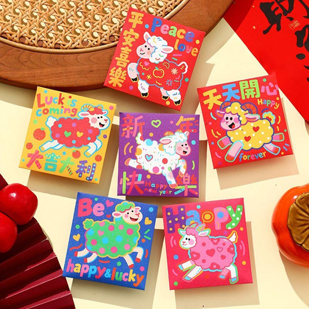 6Pcs Paper 2027 Sheep Year Red Envelope Sheep Year Cartoon Money Envelope Spring Festival