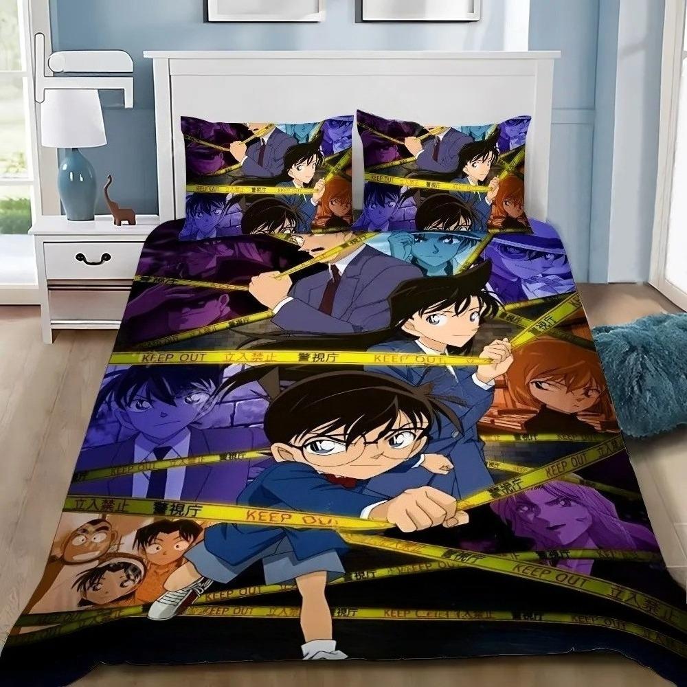Anime Detective Conan Cartoon Bedding Set,Duvet Cover Bed Set Quilt Cover Pillowcase,King Queen Twin Size Boys Girls Adults