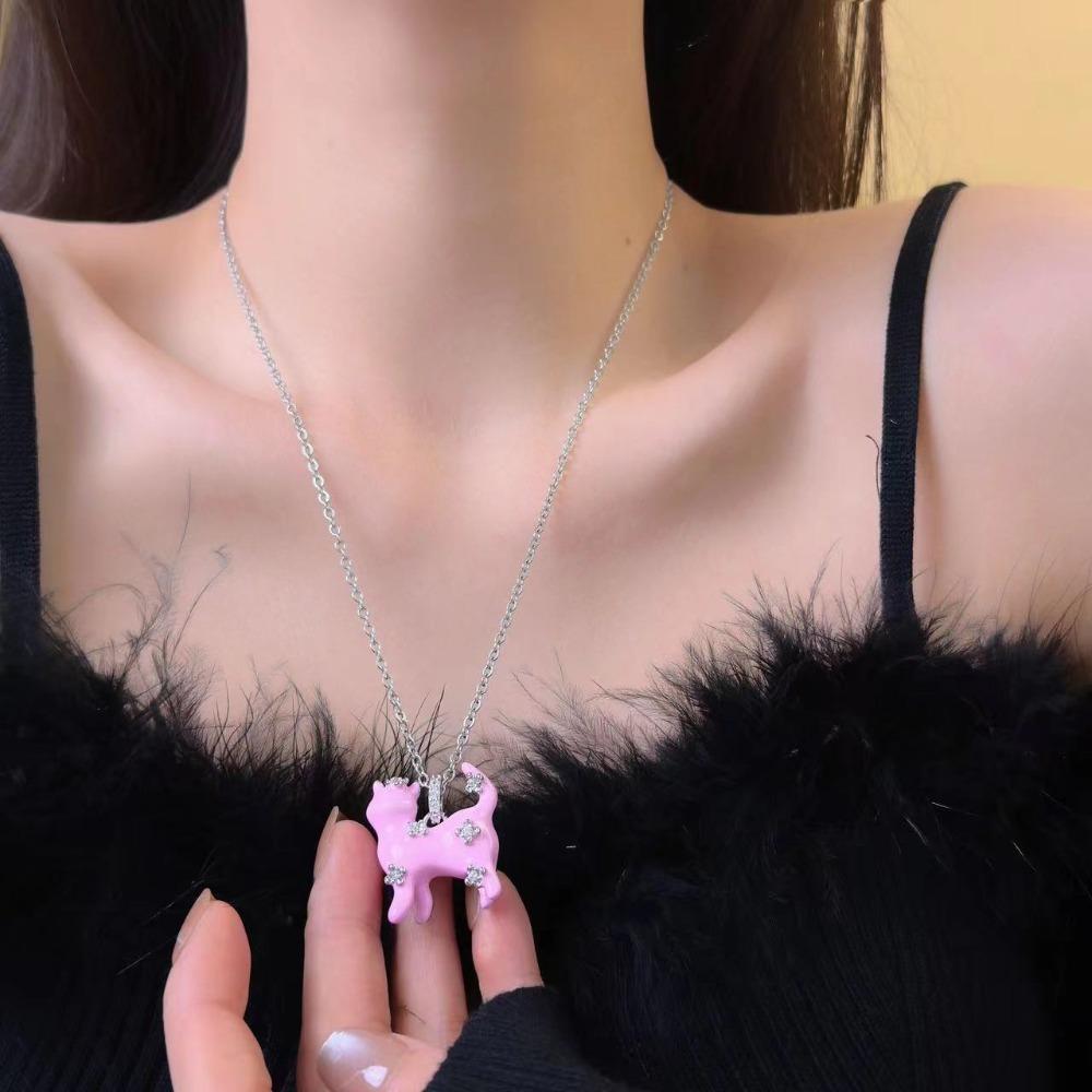 Clavicle Chain Cat Pedant Necklace Cartoon Women's Choker Chic Bear Pearl Necklace  Ladies