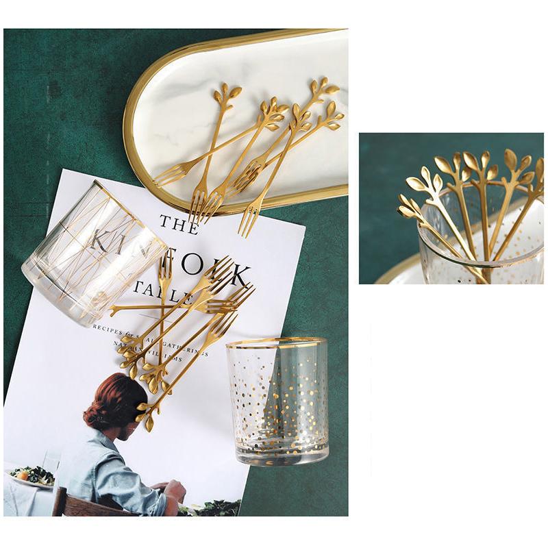 6 шт., вилки для фруктов из нержавеющей стали, золото, серебро, вилка для торта, посуда для закусок и салата