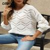 Hollow Round Neck Long Sleeve Knitted Sweater Women's Loose Plus Size Sweater