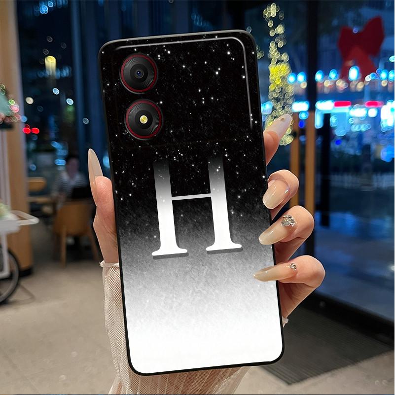 New Design Letter Flower Pattern Soft Silicone Black Phone Case For ZTE Blade A34 4G Anti-scratch Shell ZTE Blade A34 4G Casing