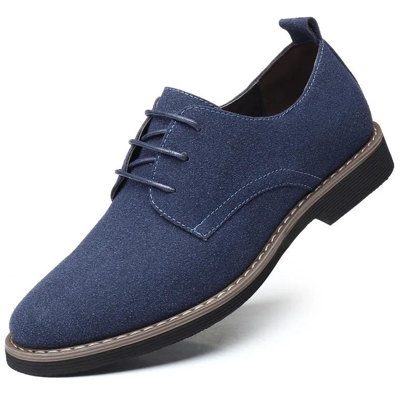 Men Suede Shoes Lace Up Blue Oxford Shoes for Men Flats Fashion Sneakers Autumn Breathable Comfortable Casual Shoes