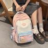 Color Blocked Cute Large Capacity Student Backpack With Pendant For Teens