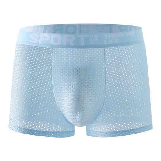 Men Boxer Briefs Mid-rise Elastic Waistband Shorts Underwear Solid Color Letter Print Breathable Mesh U-Convex Panties