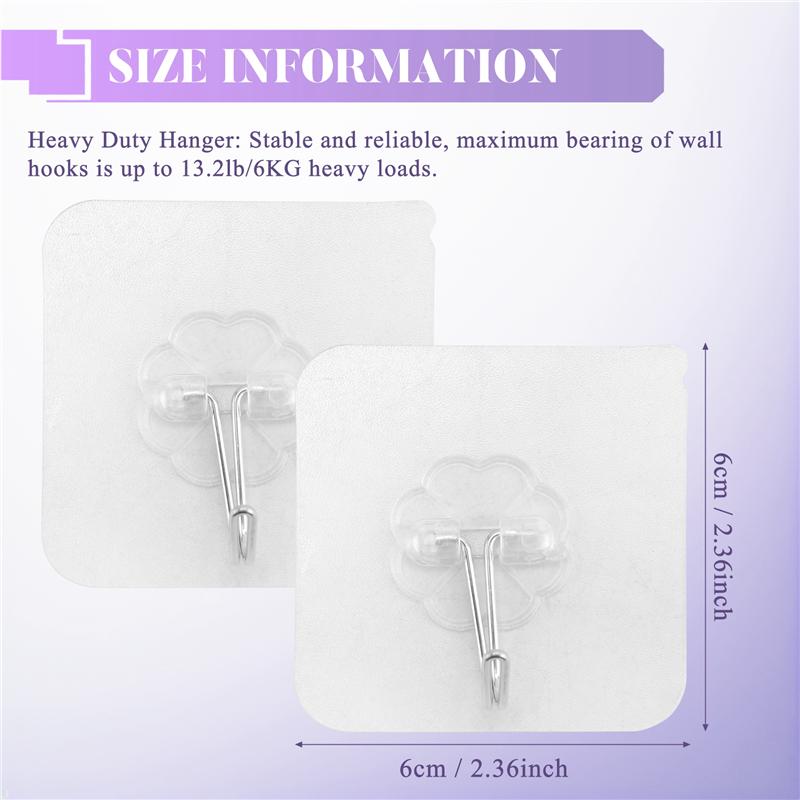 10 Packs Reusable Adhesive Hooks,Transparent Heavy Duty Wall Hooks With No Scratch, Waterproof And Oilproof For Bathroom, Bedroo