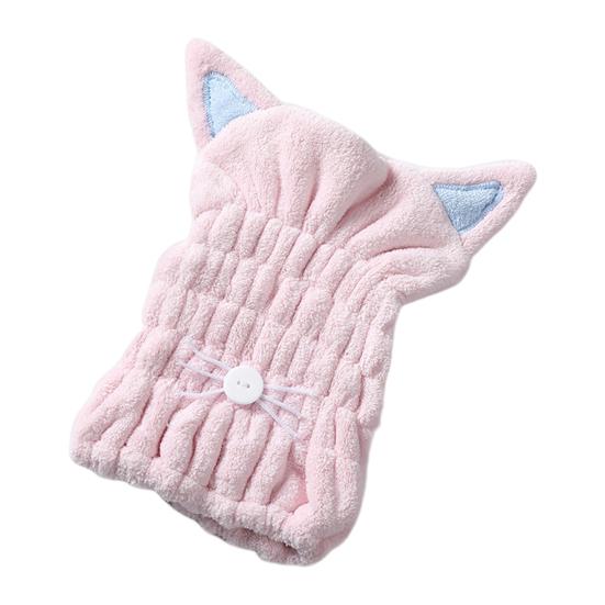 Устойчивая к выцветанию эластичная шапочка для сушки волос из кораллового флиса с рисунком милого кота, полотенце из микрофибры для сушки волос, шапочка для ванны