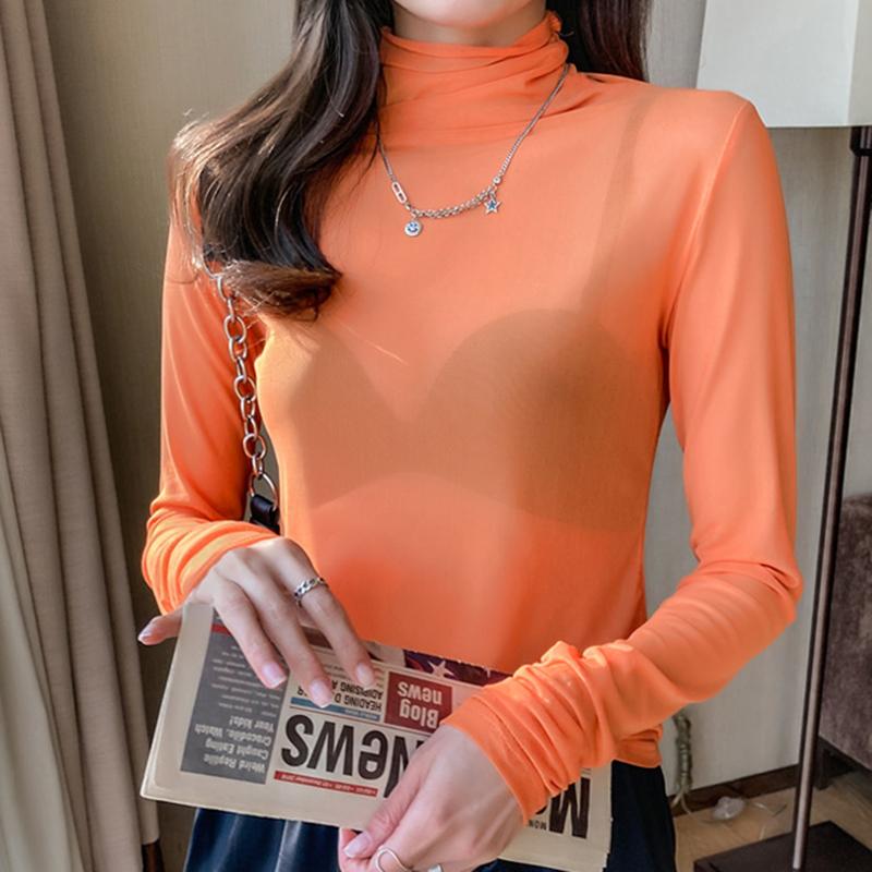 Летняя сексуальная прозрачная тонкая блузка, женские сетчатые топы ярких цветов, однотонные прозрачные рубашки с длинными рукавами