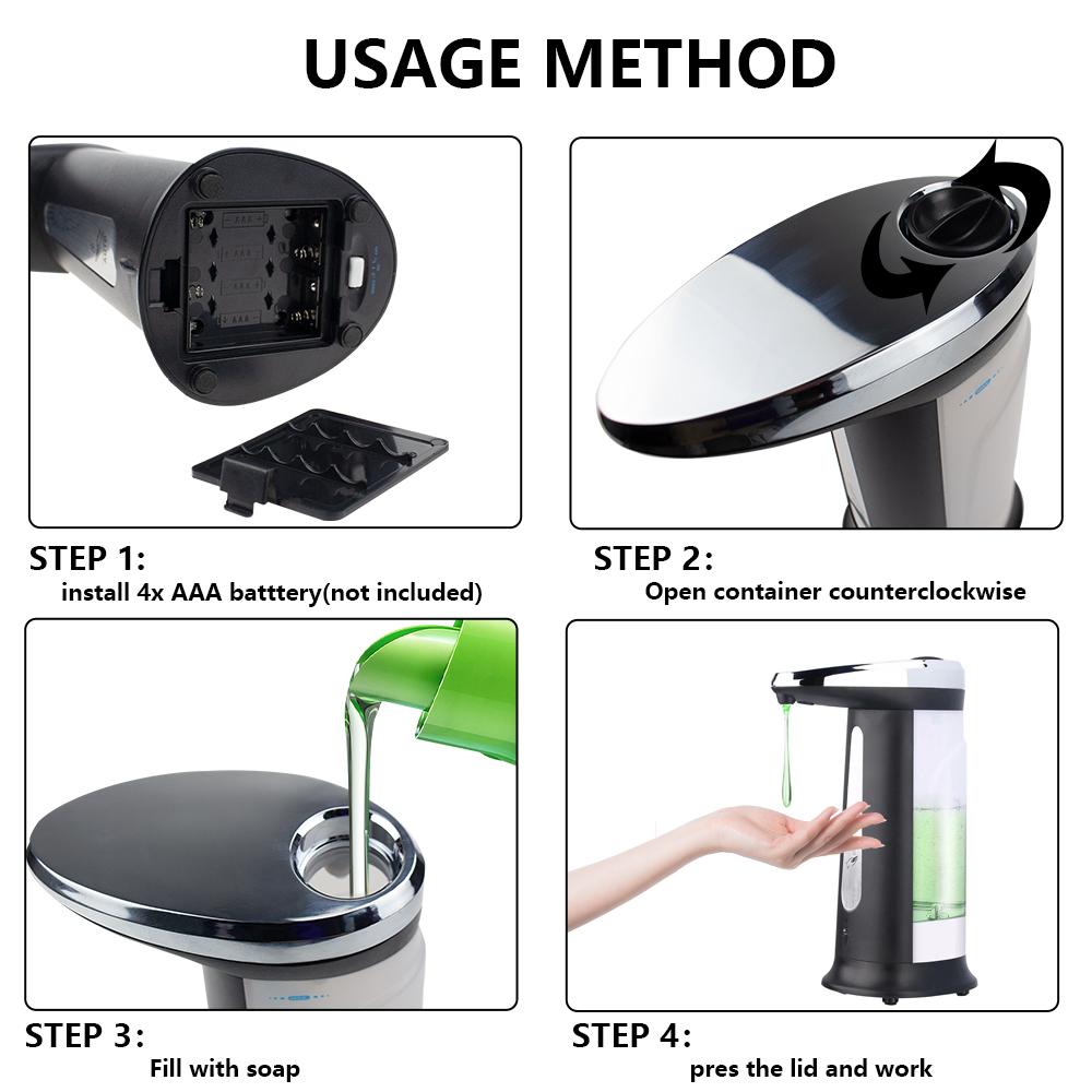 Автоматический дозатор жидкого мыла, 400 мл, умный бесконтактный инфракрасный датчик движения, дозатор дезинфицирующего средства для кухни, ванной комнаты, туалета