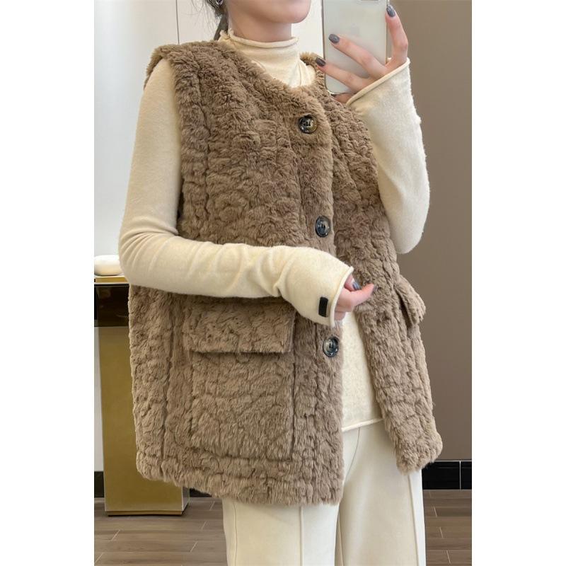 Жилет из овечьей шерсти, куртка женская, осень-зима, новый модный тренд, верхняя одежда, универсальный плюшевый жилет, интегрированный меховой жилет