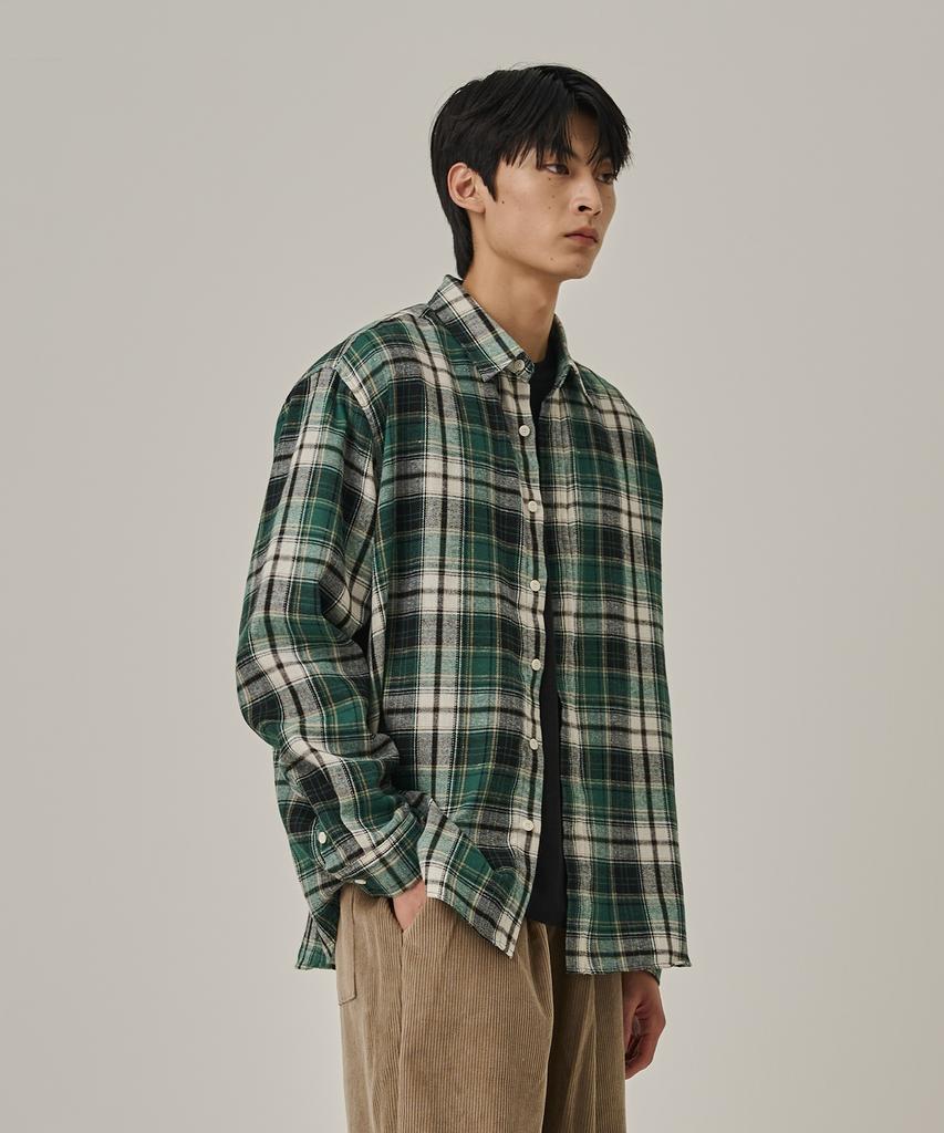 ANALOG MOOD Flannel Semi-Check Shirt (Green)