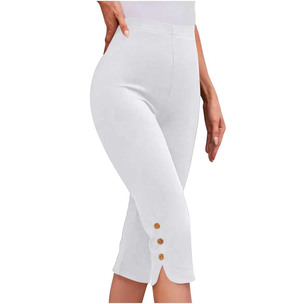 Women's Solid Color Slim Fit Sporty Seven-Quarter Pants