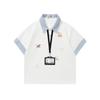 American Vintage Color Block Cartoon Embroidered Fake Two-Piece Polo Shirt Loose Casual T-Shirt Men Women