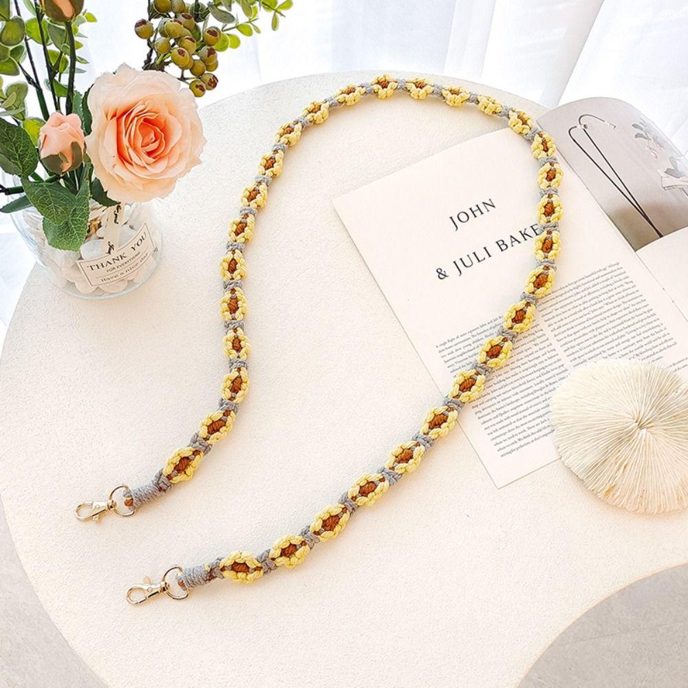 Cute Daisy Flower Macrame Keychain Handmade Bags Handle Chain Bohemian Key Fob Strap for Women
