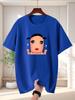 Unisex Blue Tee Lovely Confused Braid Girl Cartoon Graphic Print Crew Neck Short Sleeve Summer Casual Male Cotton Street Daily Top