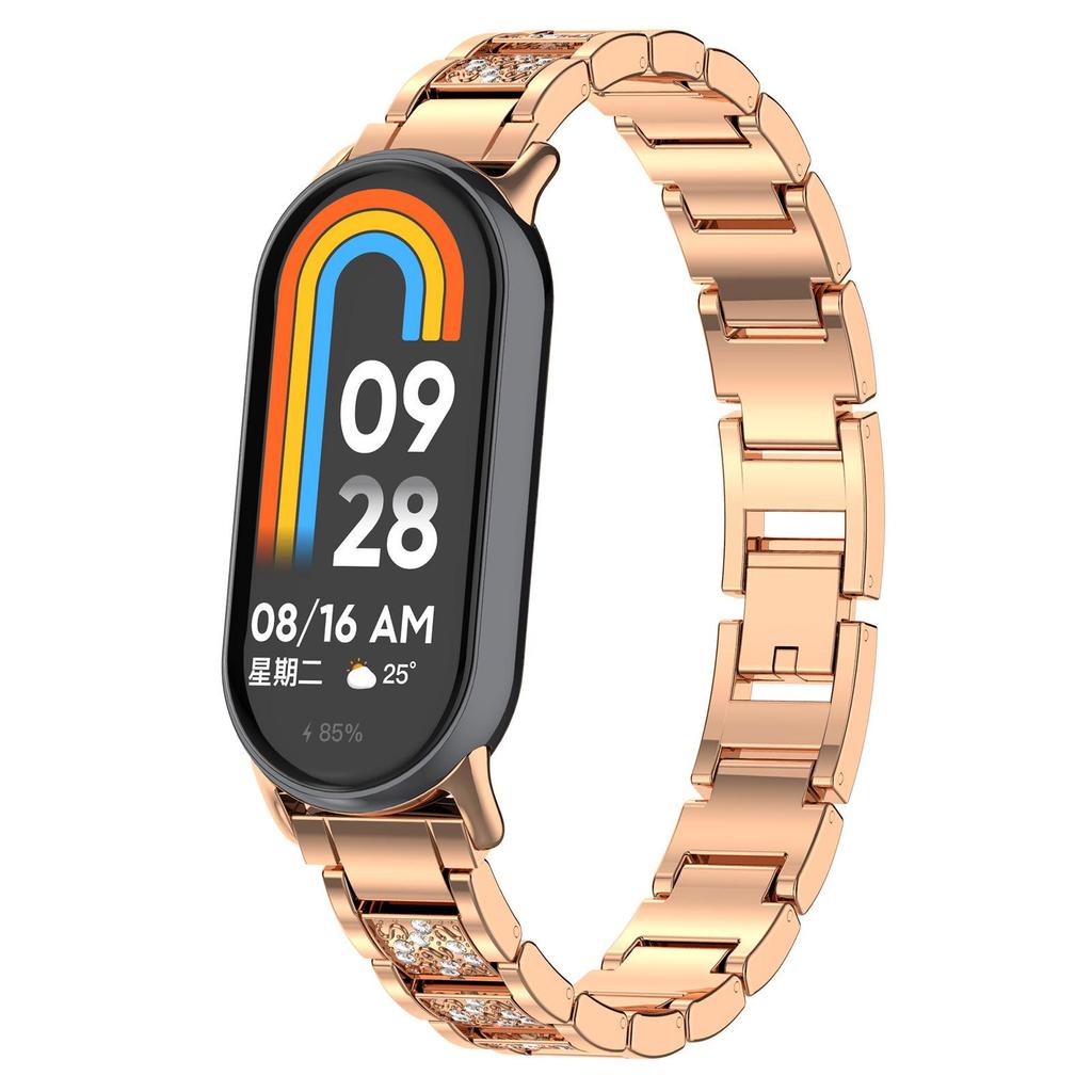 Браслет Mi Band 10 Металлический с бриллиантами Тонкий Нарядный Ремешок на запястье для Xiaomi Smart Band 9 8 Браслет Блестящий для женщин Ремешок для часов Сплав Серебро