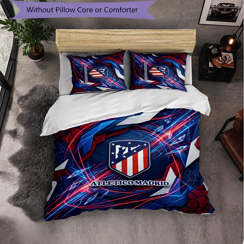 Atletico Madrid Pattern 3 Pieces Bedding Set Soft Microfiber Duvet Cover with Pillow Cases for Bedroom