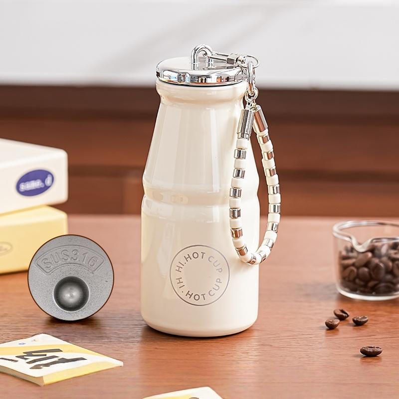 1pc Vintage Milk Coffee Cup 280ml Mini Stainless Steel Pocket Cup Portable Travel Lanyard Direct-Drinking Thermal Cup