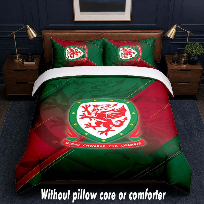 Wales Rugby Design Bed Bedding Set 1 Duvet Cover + 2 Pillowcases Soft Breathable Household Bed Linens