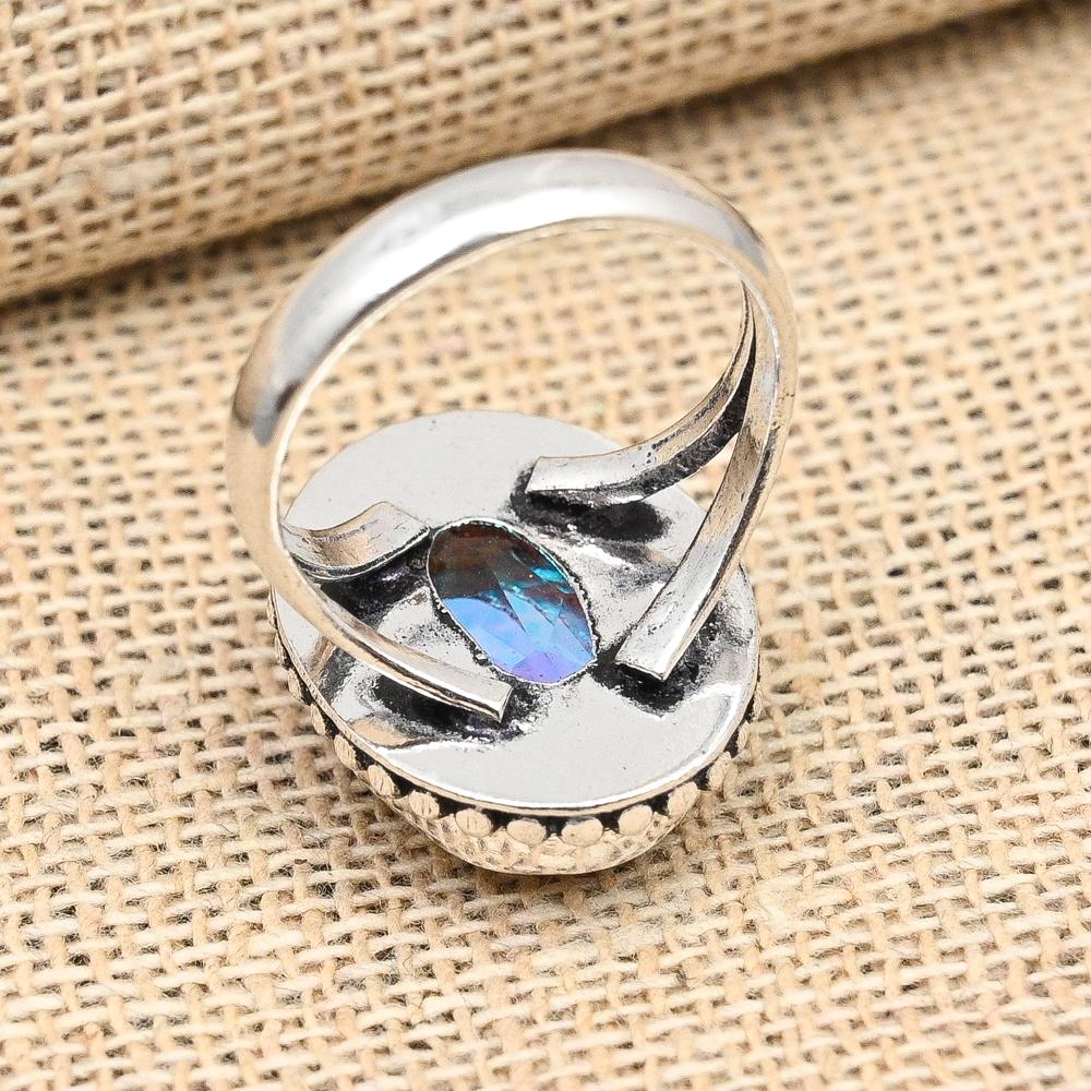 Кольцо из стерлингового серебра 925 пробы с радужным мистическим топазом и драгоценным камнем ручной работы для нее