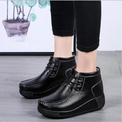 Зимние женские ботильоны на платформе, короткие, из натуральной кожи, теплые, на шнуровке, женские зимние ботильоны, осенние, увеличивающие рост
