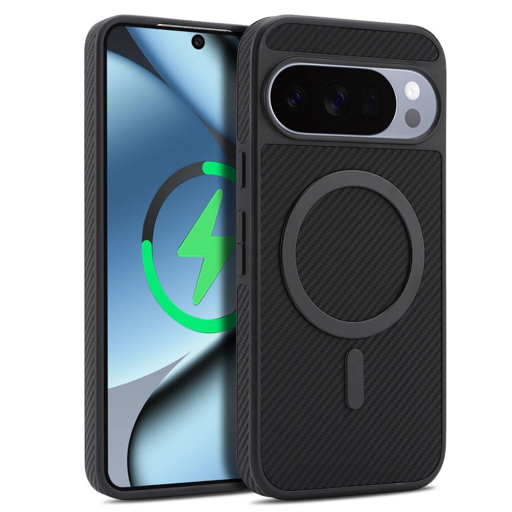 Матовая Магнитная Крышка с Текстурой Углеродного Волокна Для Google Pixel 10 9 Pro XL 10A 9A Для MagSafe Защитная Крышка Беспроводной Зарядки
