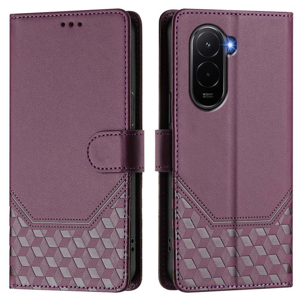 Для Xiaomi Poco M7 Plus 5G/M7 4G (169 мм) Чехол для телефона из кожи с рисунком в виде сот и защитой от RFID, с ремешком.