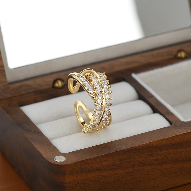 Adjustable Women's Ring Leaf Cross Fashion Personality Simple Clean Ins Style Girl Summer Beach Vacation Jewelry Finger Ring Wedding Party Jewelry