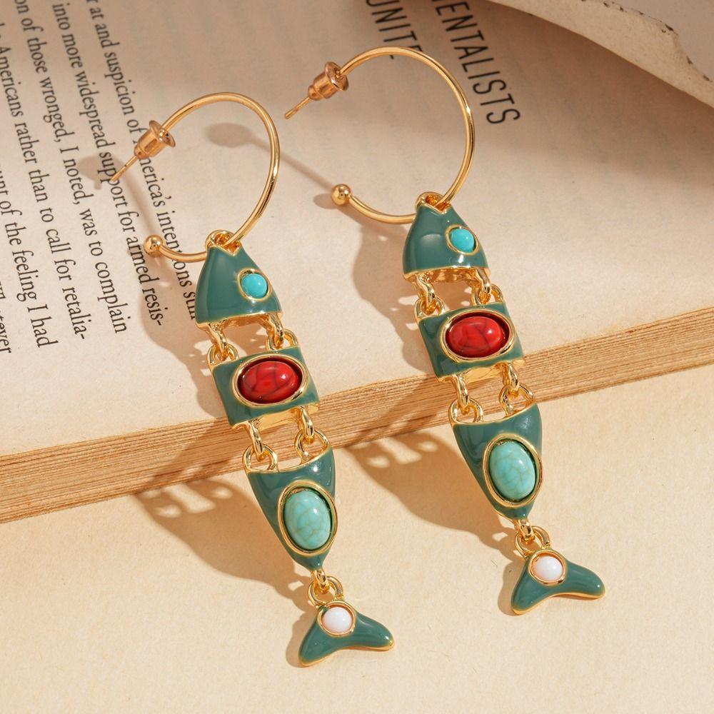 Gothic Ethnic Style Earrings Vintage Enamel Dangle Earrings Little Fish Earrings Festival Jewelry