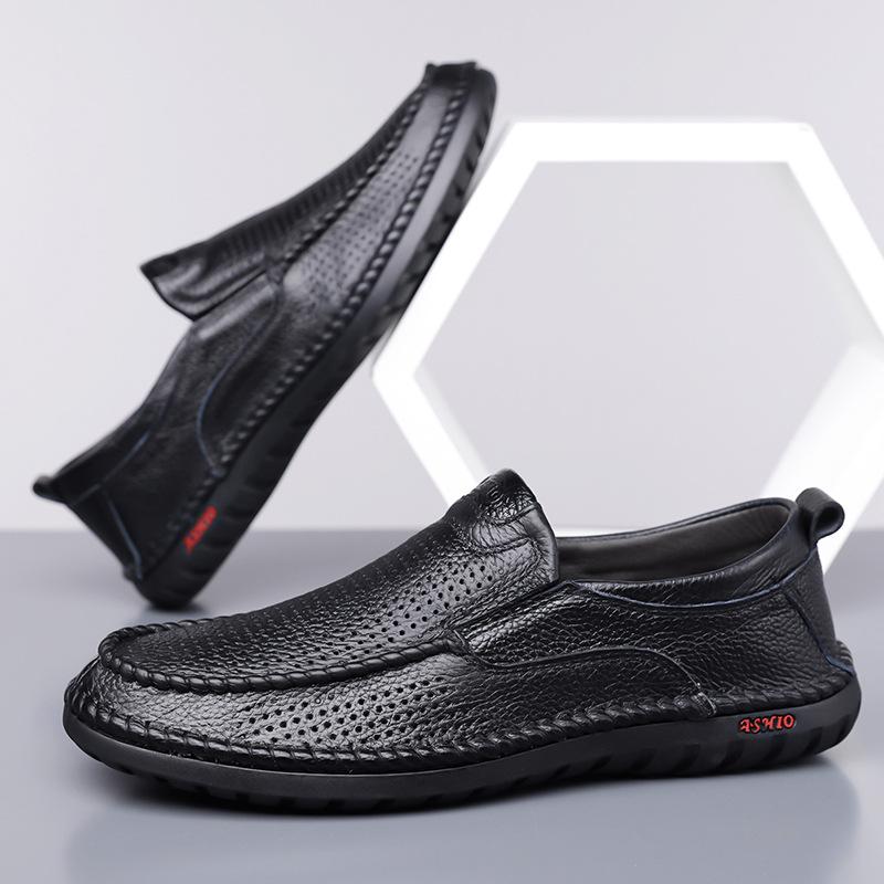 2025 новая мужская обувь летние сандалии кожаные дышащие полые кожаные туфли мужские повседневные туфли с отверстиями для мужчин среднего и пожилого возраста