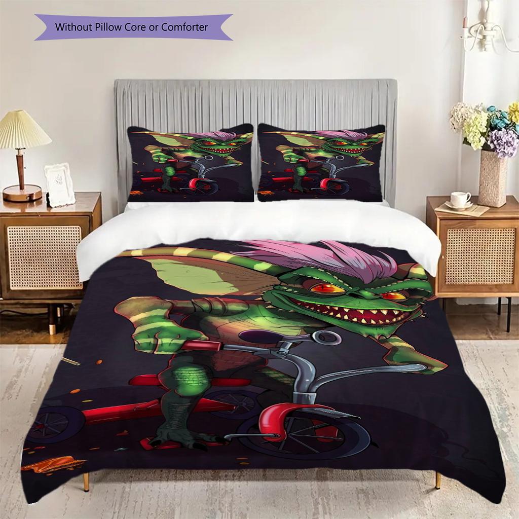 Gremlins Th Anniversary Chaos Three-piece set (1 * duvet cover + 2 * pillowcase, without core) 2D Flat Soft and comfortable Duvet cover and pillowcase