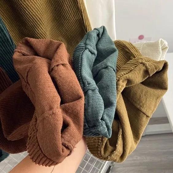 Retro High Waist Corduroy Pants Women Spring Fall Straight Casual Full Length Trousers Korean Fashion Baggy All Match Black Pant Plus Size