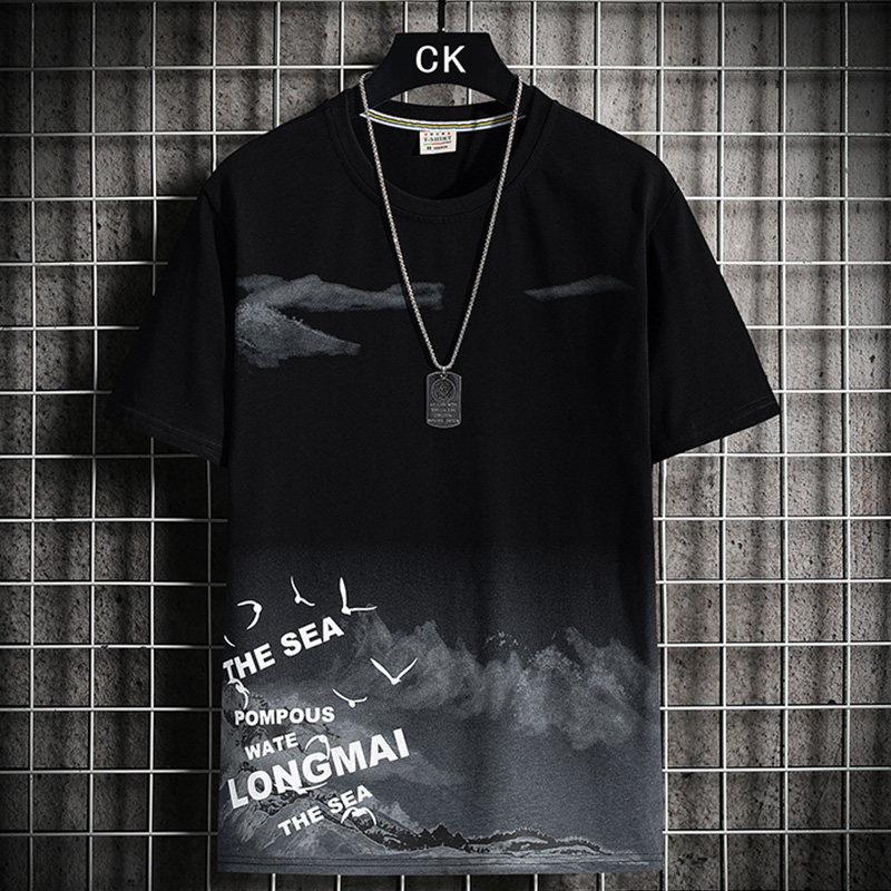 Мужская летняя футболка свободного кроя с круглым вырезом и графическим принтом 2023 года - модный контрастный цветной топ