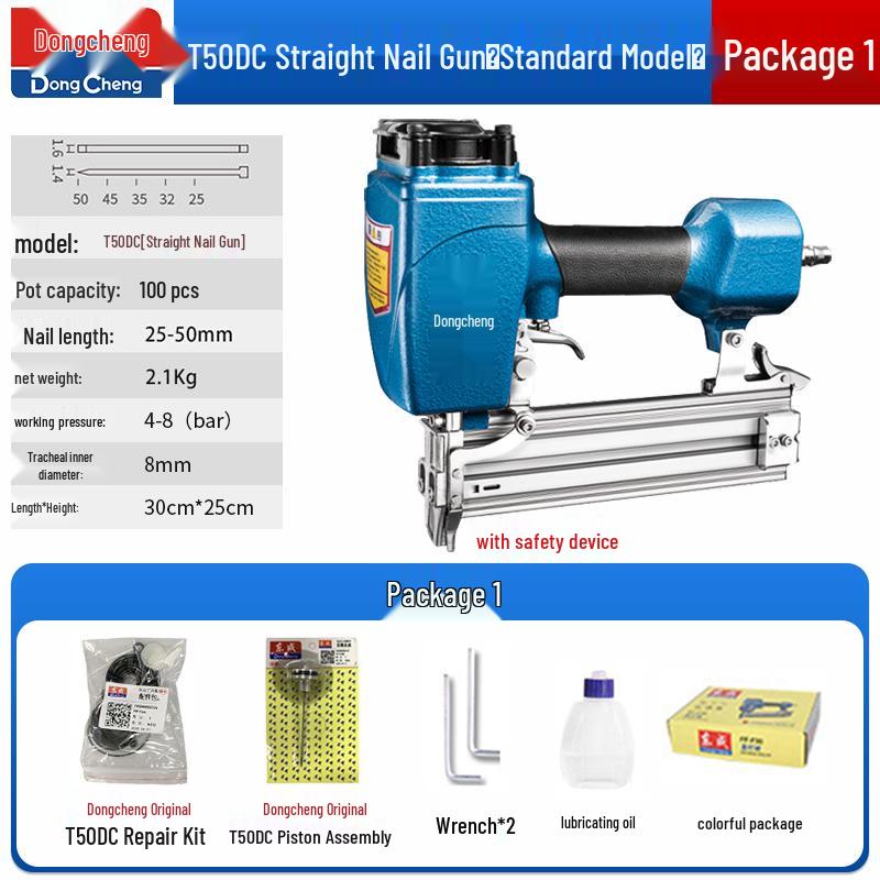 Пневматический гвоздезабиватель Dongcheng - F30 для деревообработки, гвозди-«комарики», стальные и степлер-гвоздезабиватель с гвоздями T50