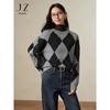 JUZI ANAKO Women's Retro College Argyle Alpaca Wool Loose Knit Sweater