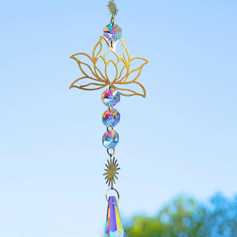Ловец Солнца Кристалл Лотос Подвесные Кристаллы Витражное Стекло Ловец Солнца Уличный Декор Радужный Создатель Призма Чакры Садовое Украшение