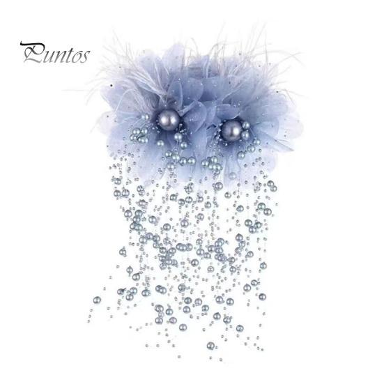 Заколка для волос с перьями, сеткой из пряжи, цветочным декором, заколкой для волос с кисточкой из искусственного жемчуга, насадка для душа, заколка для волос