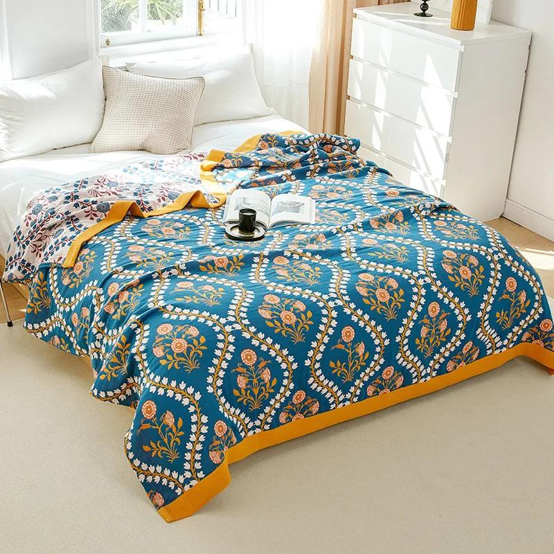 European Leisure Blanket for Beds Luxury Home Textile 100% Cotton Gauze Air-conditioning Blanket Bed Cover Soft Sheet Cool Quilt