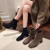 Women Ankle Boots Autumn Winter Fashion High Heels Chunky Middle Heel Suede Short Boots Woman Round Toe Back Zip Casual Shoes