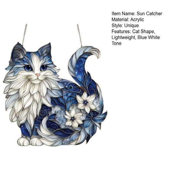 Sun Catcher Blue White Cat Decorative Light Hanging Decoration Cat