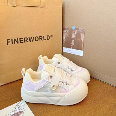 Туфли-хлебушки женские на толстой подошве милые студенческие новые нишевого дизайна универсальные маленькие белые туфли