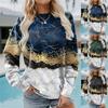 Women Fashion Marble Lines 3D Pullover Autumn Winter Geometry Printed Long Sleeve Round Neck Sweatshirt