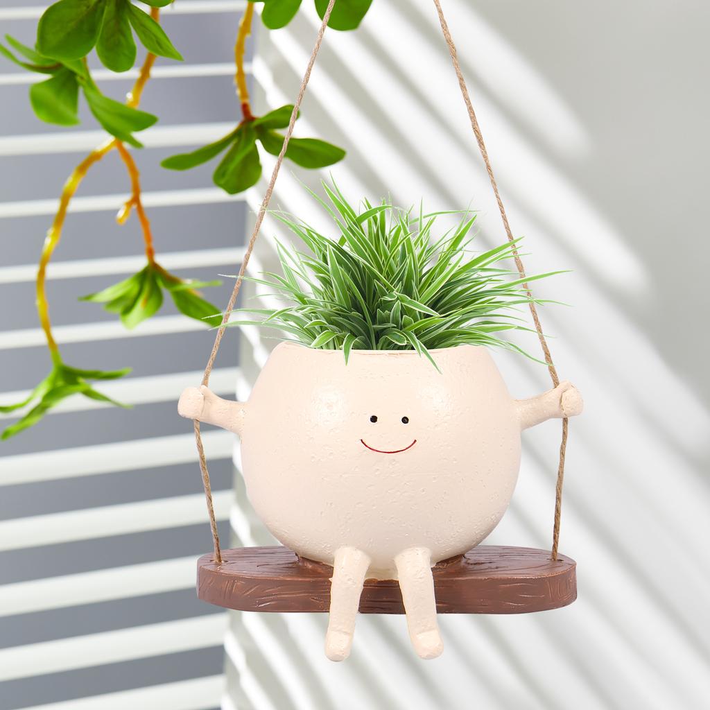 Качающийся горшок для растений с изображением улыбки, качели, цветочные горшки, симпатичные подвесные качели, смоляные качели, компактные подвесные горшки для растений