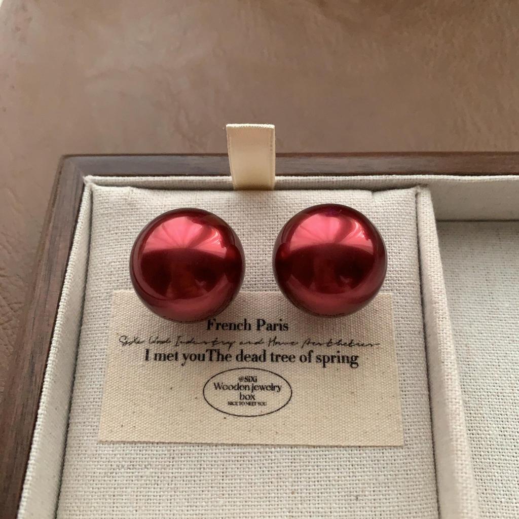 Ankara Red Pearl Earrings Earrings High Personality Versatile Festive Atmosphere Simple Generosity Light Luxury Earrings Women